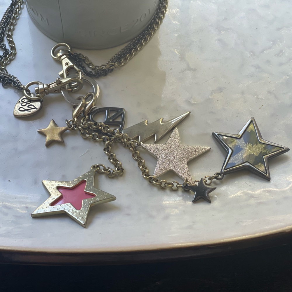 Y2K 90s Betsey Johnson long chain necklace with various stars and heart charms
